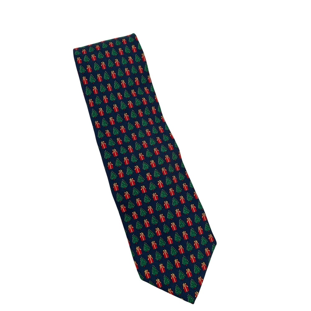 Brooks Basics Mens Christmas Tree Gift Pattern Silk‎ Necktie Navy Red Green